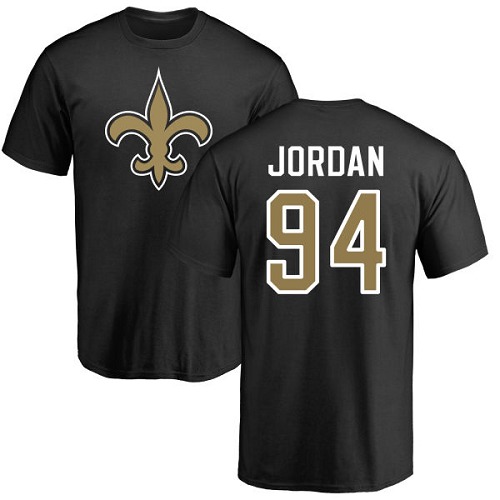 Men New Orleans Saints Black Cameron Jordan Name and Number Logo NFL Football #94 T Shirt->nfl t-shirts->Sports Accessory